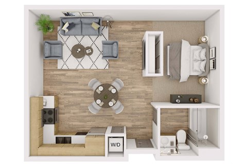 Floor plan for studio, 1 bath, 730 sqft